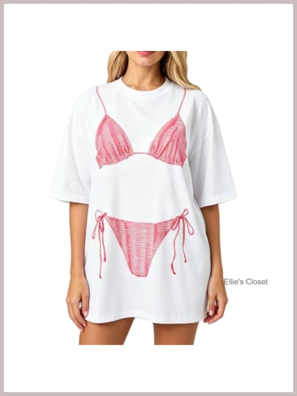 Y2K Oversized Graphic Tee Bikini Print Funny Summer Short Sleeve Loose Crewneck